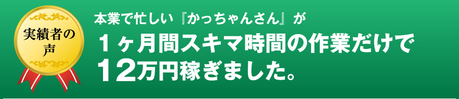 本業で忙しいかっちゃんさんが1カ月間スキマ時間の作業だけで12万円稼ぎました。