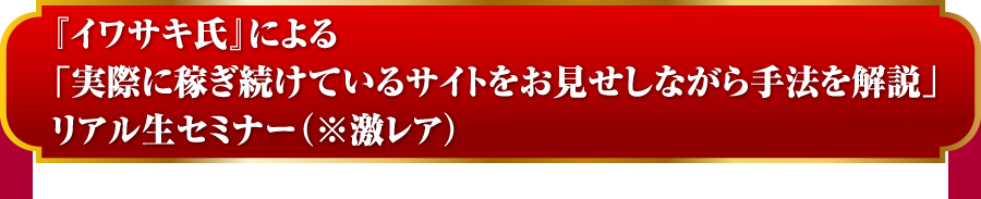 『イワサキ氏』による「実際に稼ぎ続けているサイトをお見せしながら手法を解説」